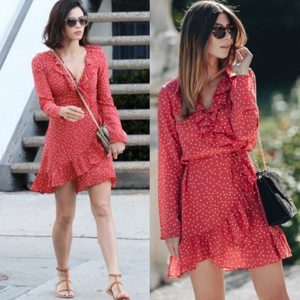 Realisation Par Alexandra 100% Silk Ruffle Wrap Dress M Romantic Parisian Chic
